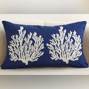 NEW - Embroidered Coral Ocean Life Beachy Statement Throw Pillow Slip Cover